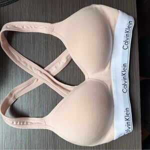 Calvin Klein Pink and White Sports Bra with Racerback